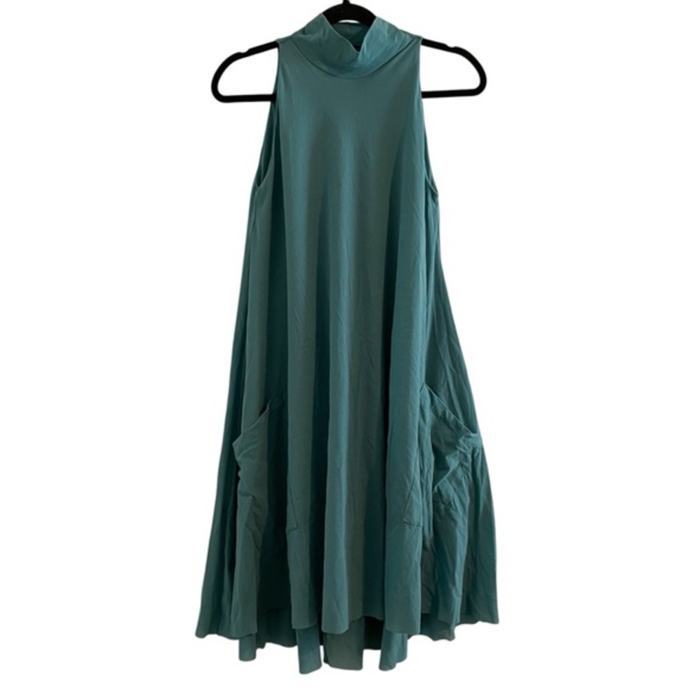 PETIT POIS Teal Turtleneck Sleeveless Dress Lagenlook Art To Wear Size Large
